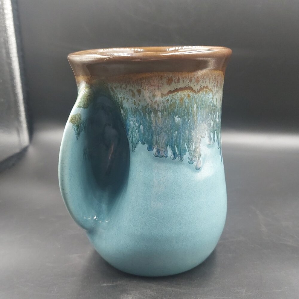 Neher Studio Pottery Clay in Motion Handmade Drip Glaze Left Hand Warmer Mug EUC